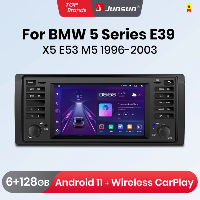 Junsun CarPlay Android Auto Car Radio for BMW 5 Series E39 X5 E53 M5 1996-2003 Intelligent Systems Stereo Multimedia Autoradio