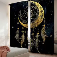 2Pcs Boho Moon Curtain Celestial Star Galaxy Starry Sky Tarot Dreamcatcher Curtains Suitable For Bedroom Living Room Dining Room 1