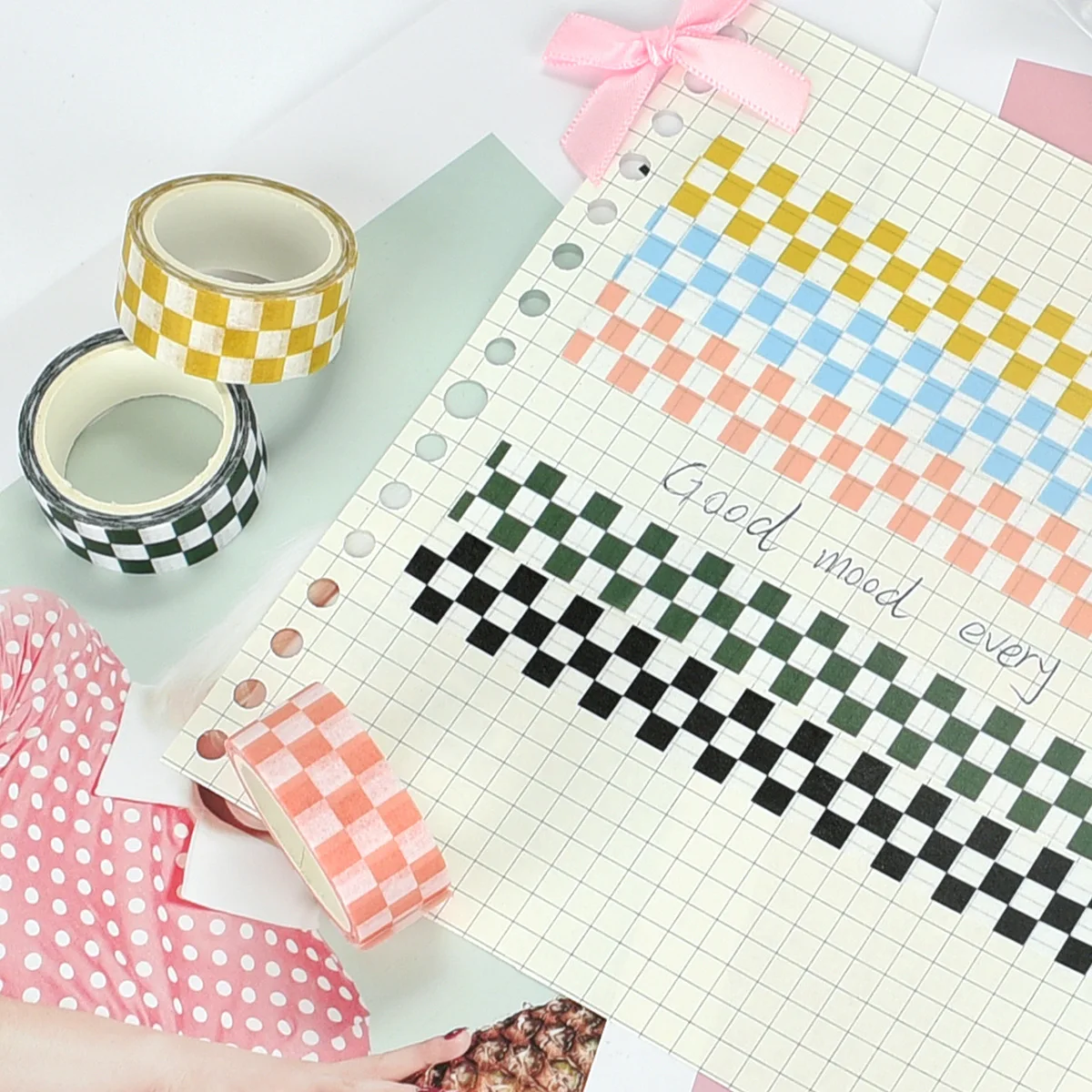 Grid Pattern Decorative Washi Tape for DIY Crafting and Bookkeeping