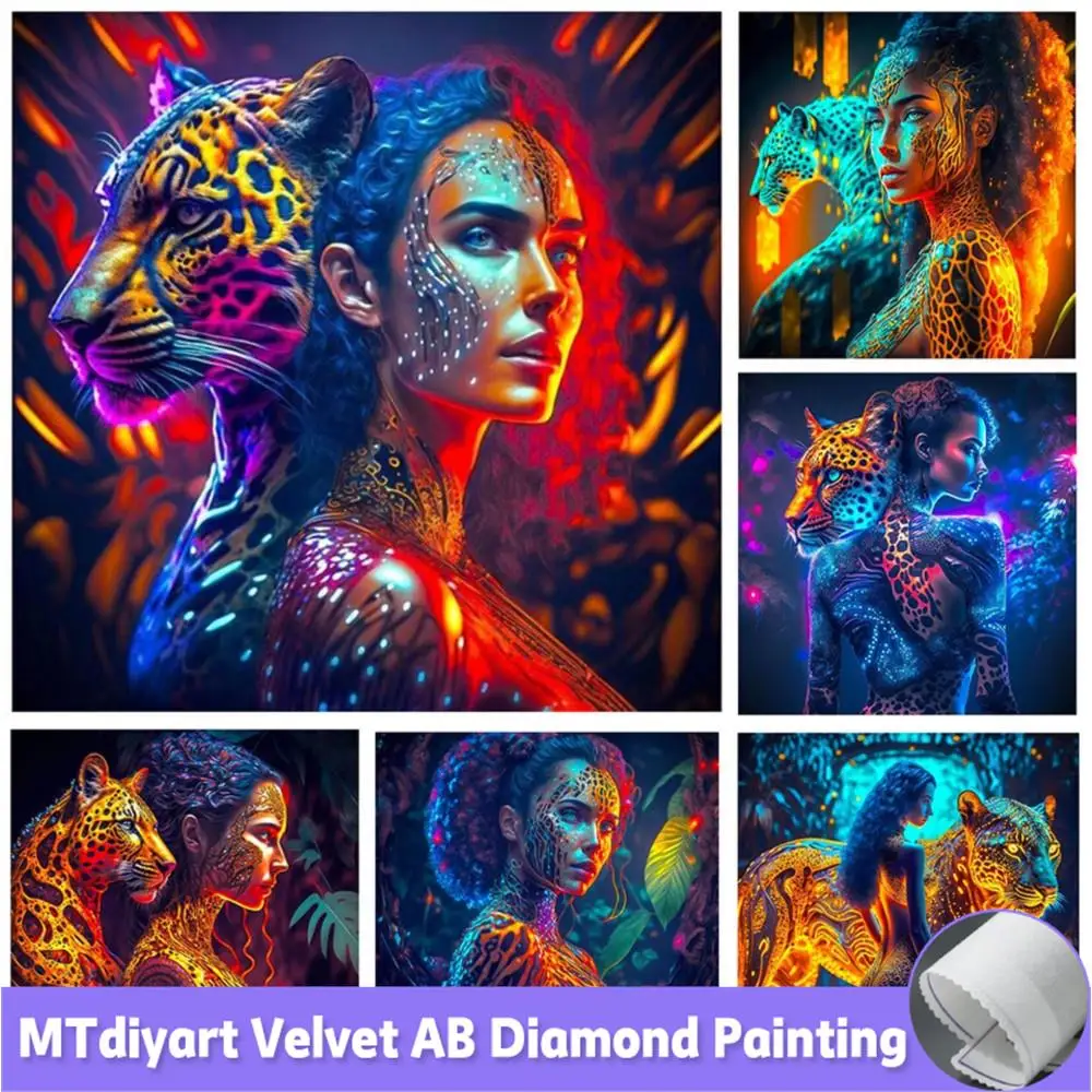Ab Diamond Painting Tiger Woman Full Drill Mosaico Ricamo Punto Croce Astratto Animal Portrait Kit Home Decor 2023 Arrivi