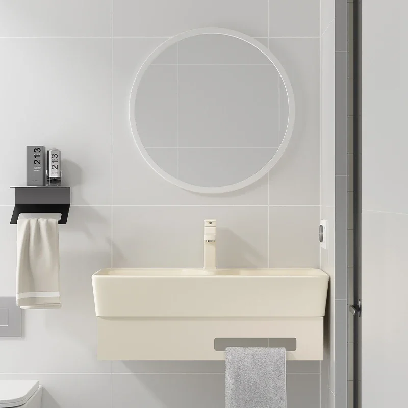Cream wall-mounted thickened bracket basin combination Small apartment bathroom Balcony wall-mounted integrated ceramic
