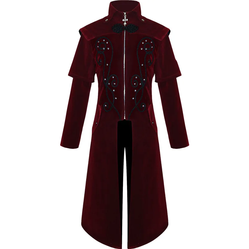 Chaqueta tipo gabardina para hombre, estilo gótico medieval, steampunk, con diseño de castillo, vampiro, diablo, rojo, para cosplay, estilo victoriano, de lujo