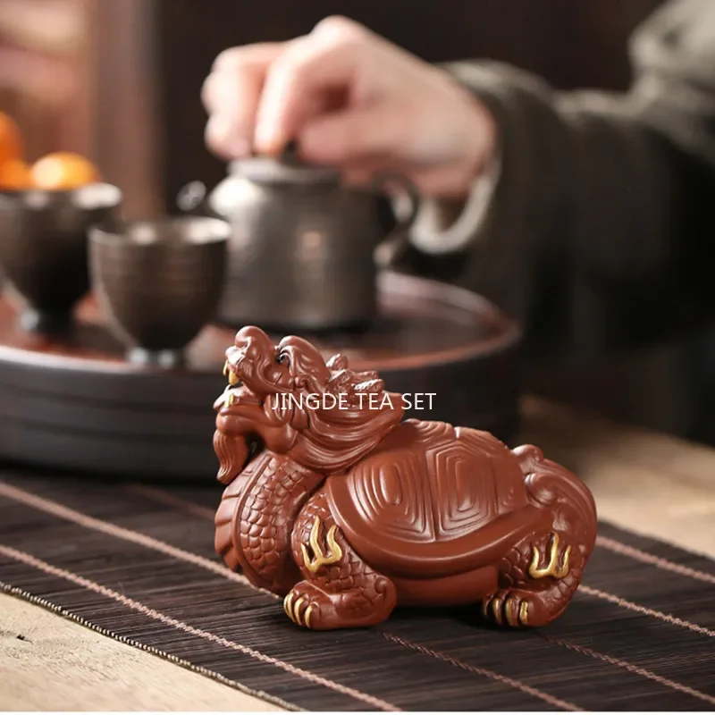 Creative Purple Clay Tea pet Boutique Dragon Turtle Statue Ornaments Handmade Sculpture Crafts Home Teaware Decoration Art