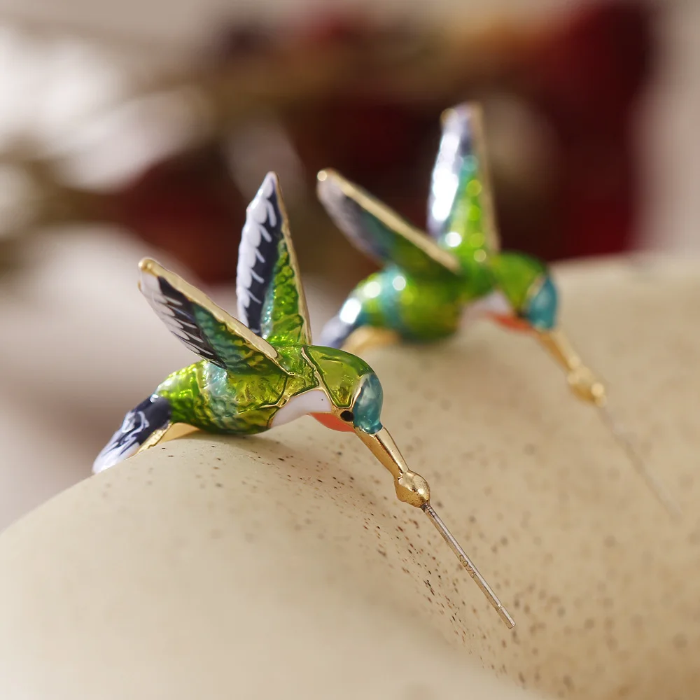 Timlee E106 New Popular Cute Animal Bird Hummingbird Alloy Drop  Earring  Jewelry Wholesale