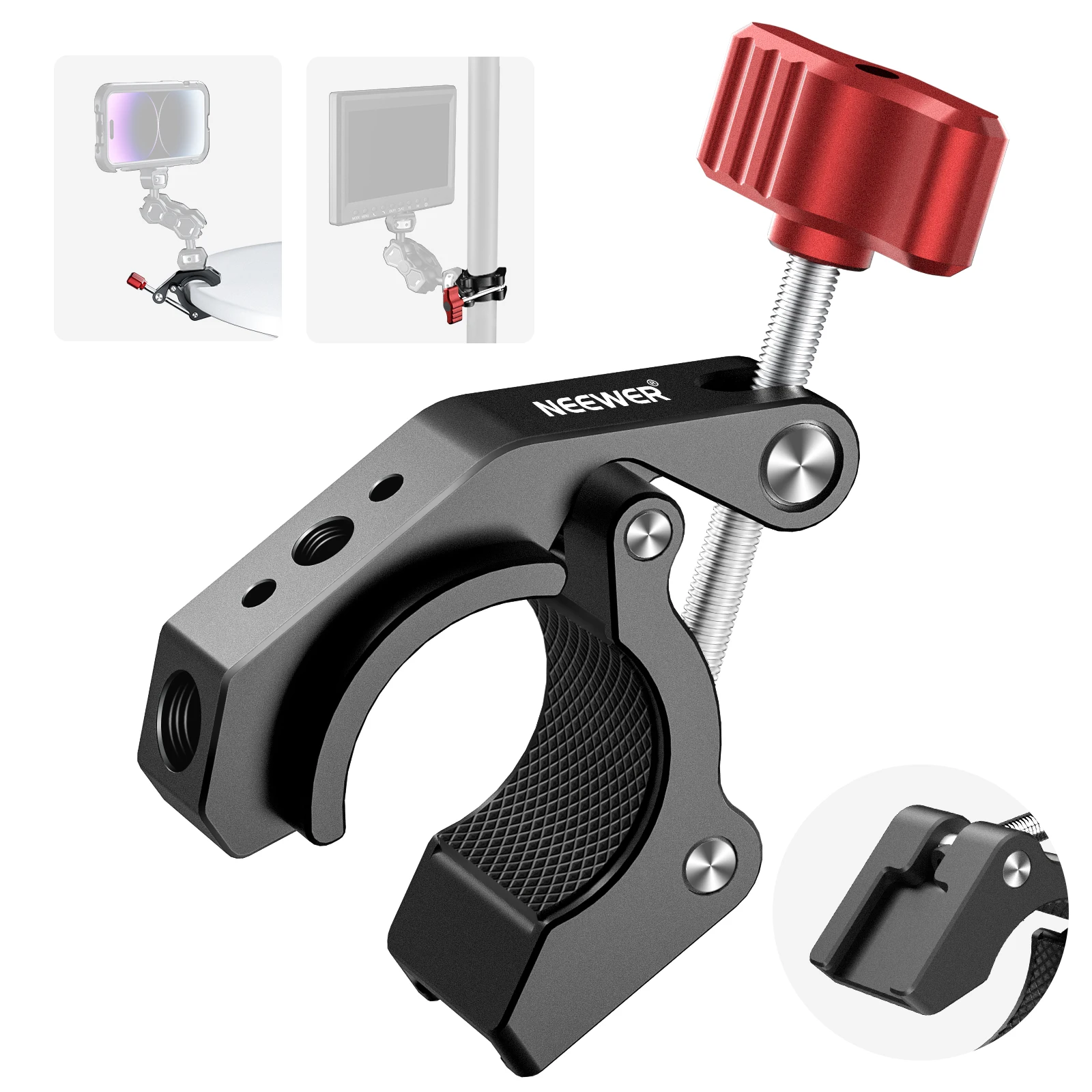 Super Clamp Crab Shaped Camera Mount with Cold Shoe And 1/4" 3/8" Threaded Holes