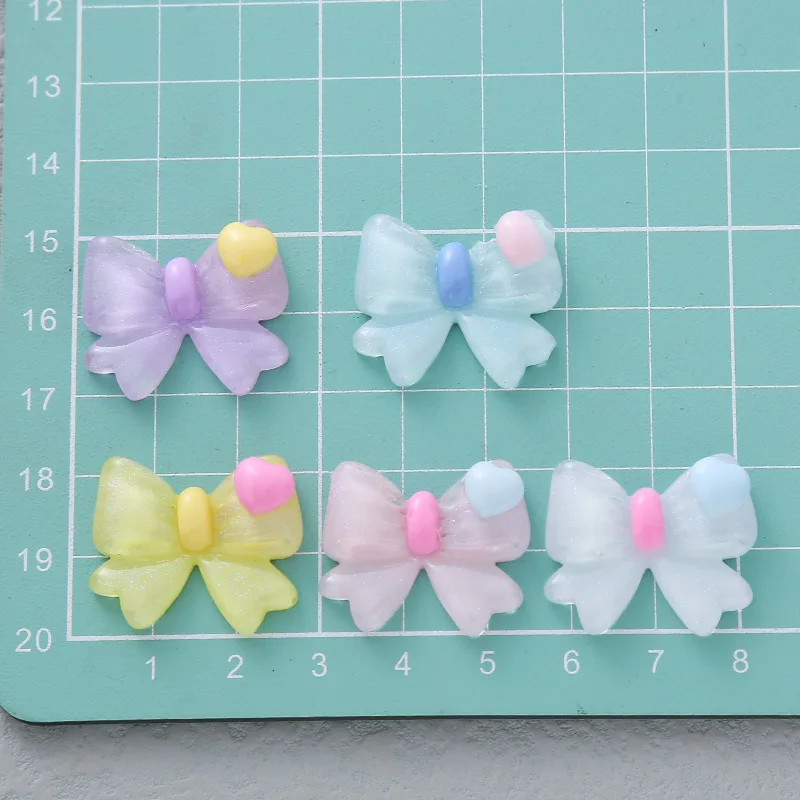 

10Pcs Transparent Bow Resin DIY Shoes Hat Barrette Icebox Mobile Phone Case Decoration Materials Cream Glue Flat Back Resin