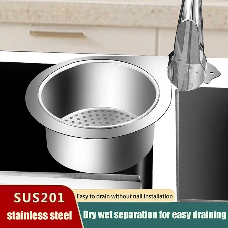 Sink Drain Basket Dish Filter Storage Shelf Kitchen Bathroom Stainless Steel