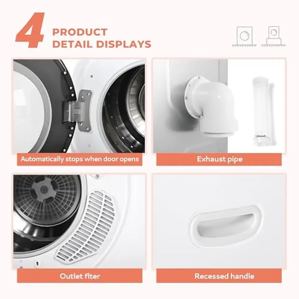 3.5 Cu. Ft. 1500W Stainless Steel Clothes Dryer Sensor Dry ECO Mode Wide-Angle Door Opening Portable Apartment ETL Certified 5