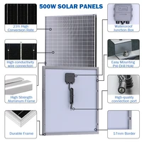 Kit d'énergie solaire 500W avec contrôleur de charge solaire 100A, pinces crocodile et câble DC, chargeur de batterie solaire 12V pour camping-car, camping, système hors réseau domestique 2