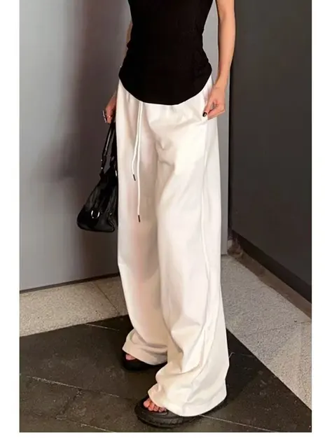 Y2K Wide Leg Pants Women Casual Sports Sweatpants Oversized Jogging Wide Leg White Pants Jogger Hip Hop Sports Pants 4