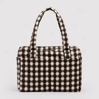 NUOVA Borsa a Tracolla Rotonda a Pois e Quadretti per Donne, Borsa a Mano Retrò con Stampa Leopardata, Borsa Casual da Lavoro in Nylon