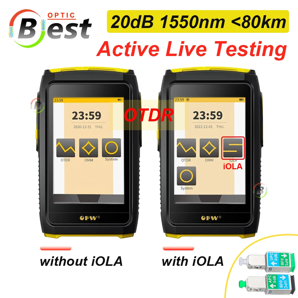 OFW Mini OTDR Optical Reflector Active Fiber Live Fiber Tester 1550nm 20dB Optical Reflectometer Touch Screen OPM VFL Event Map st3200f mini otdr 1310 1550nm 26db 24db fiber optic reflectometer touch screen vfl ols opm event map ethernet cable tester