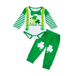 Mon 1ère fête de la saint Patrick, ensemble de vêtements pour bébé, décontracté, rayé, manches longues, imprimé trèfle, body, pantalon taille haute 