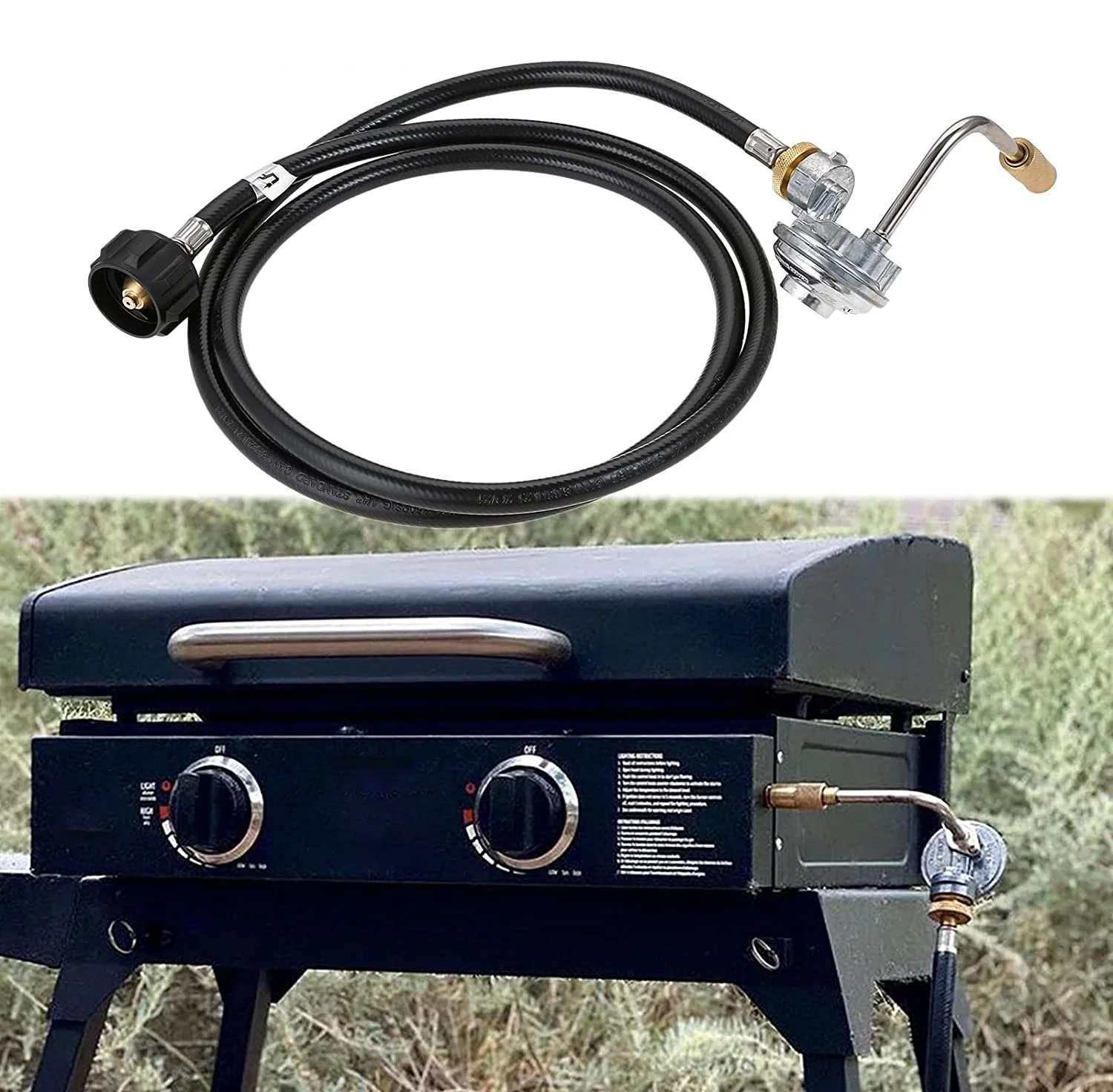 6 Feet Propane Adapter Hose + Gas Regulator 1lb to 20lb Converter fits Blackstone 17" 22" Tabletop Griddle Blue Rhino Pit Boss 6