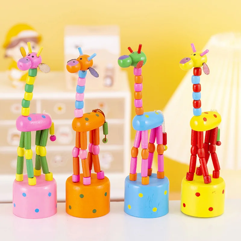 

1Pcs Animal Wooden Finger Puppets Dancing Party Toys Puppet Figurine Toy Giraffe Kids Favors Wood Ornament Thumb Birthday Push