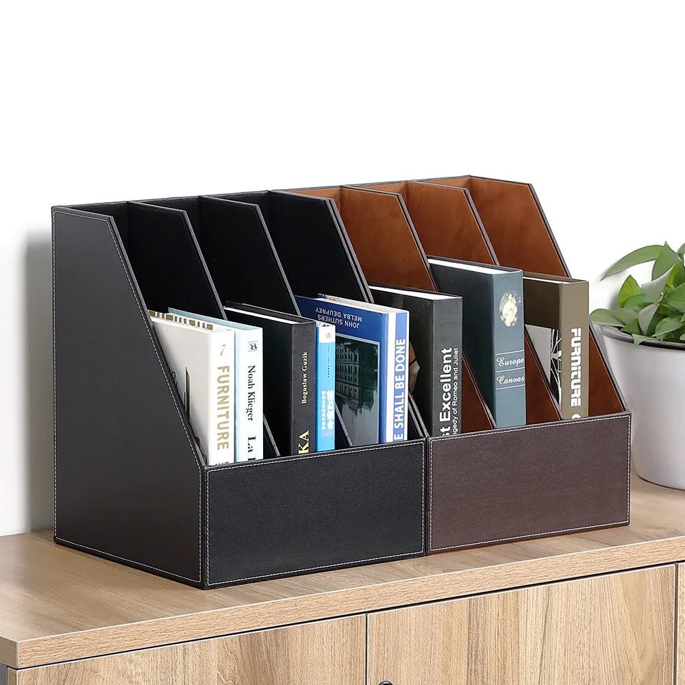 Slanted 3grid A4 Wooden Leather Desk File Book Document Stand Magazine