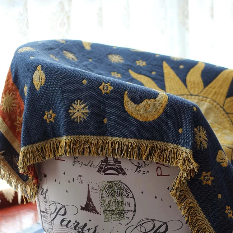 American Country Retro Jacquard Woven Blanket Sun Moon God Sofa Throw Dust-proof Cushion Carpet Cushion Textile Dropshipping 5