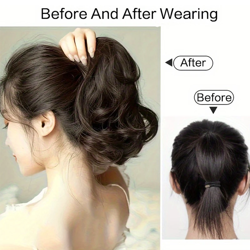 H&STRA Synthetic Short Wave Ponytail for Women Drawstring Tied to Hair Tail Clip in Hair Extensions for Women
