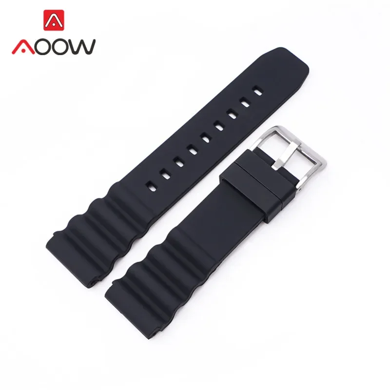 Silicone Sport Strap with Stainless Steel Buckle - Waterproof Diving Rubber Watch Band Belt