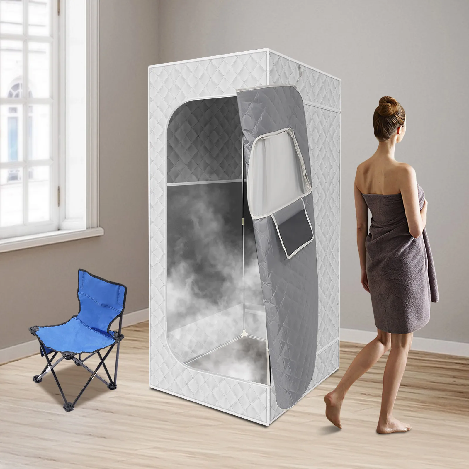 Lightweight Portable Personal Steam Sauna Spa set tent 180*80*80cm+4 heating pads+65cm folding chair 3