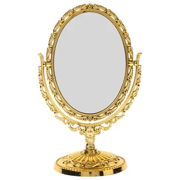 Specchio per trucco con rotazione Vanity Vintage ovale rotante con cornice Specchio per trucco da tavolo europeo in ABS dorato Specchio doppio lato 1