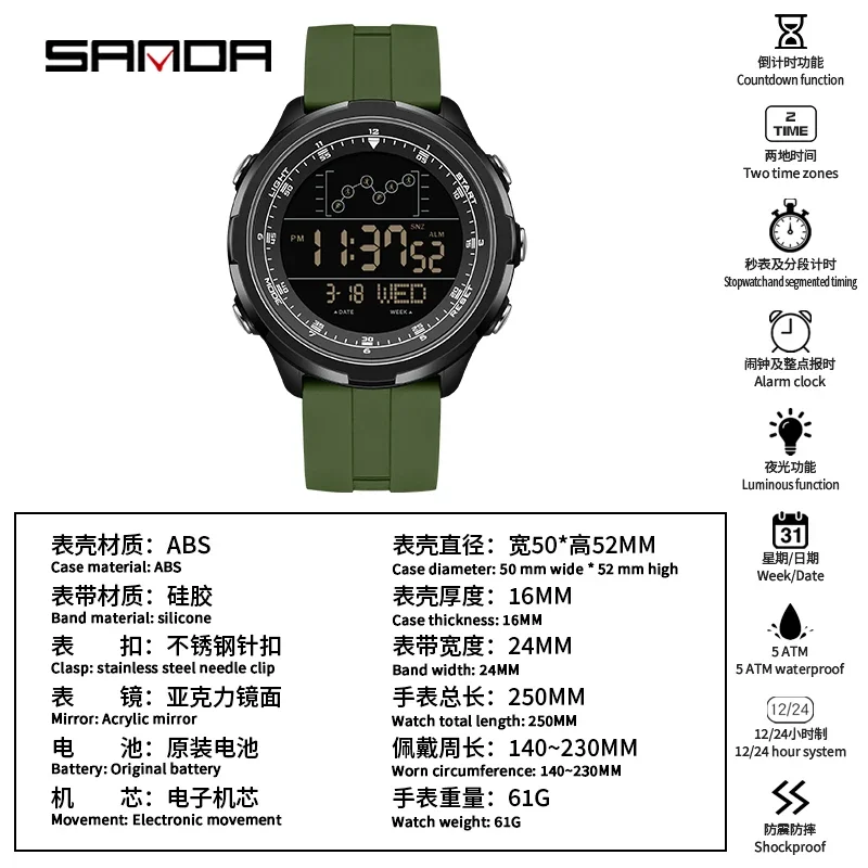 Luxury Men's Digital Sport Watch - Waterproof LED Military Style Stopwatch Gift