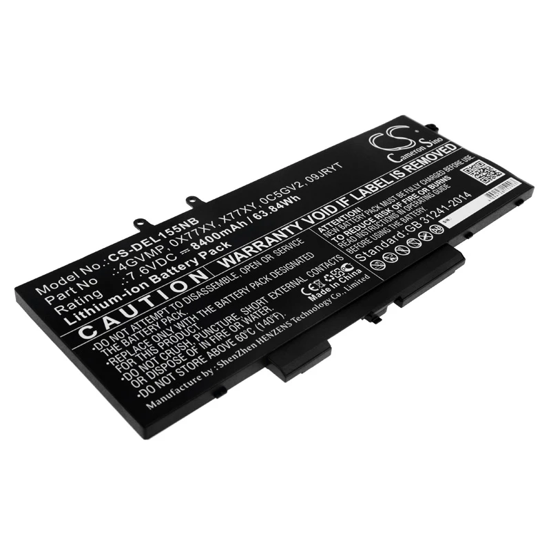 

CS 8400mAh / 63.84Wh battery for DELL Latitude 14 5400,14 5500,N013L5400-D1526FCN,0C5GV2, 0X77XY, 4GVMP, X77XY