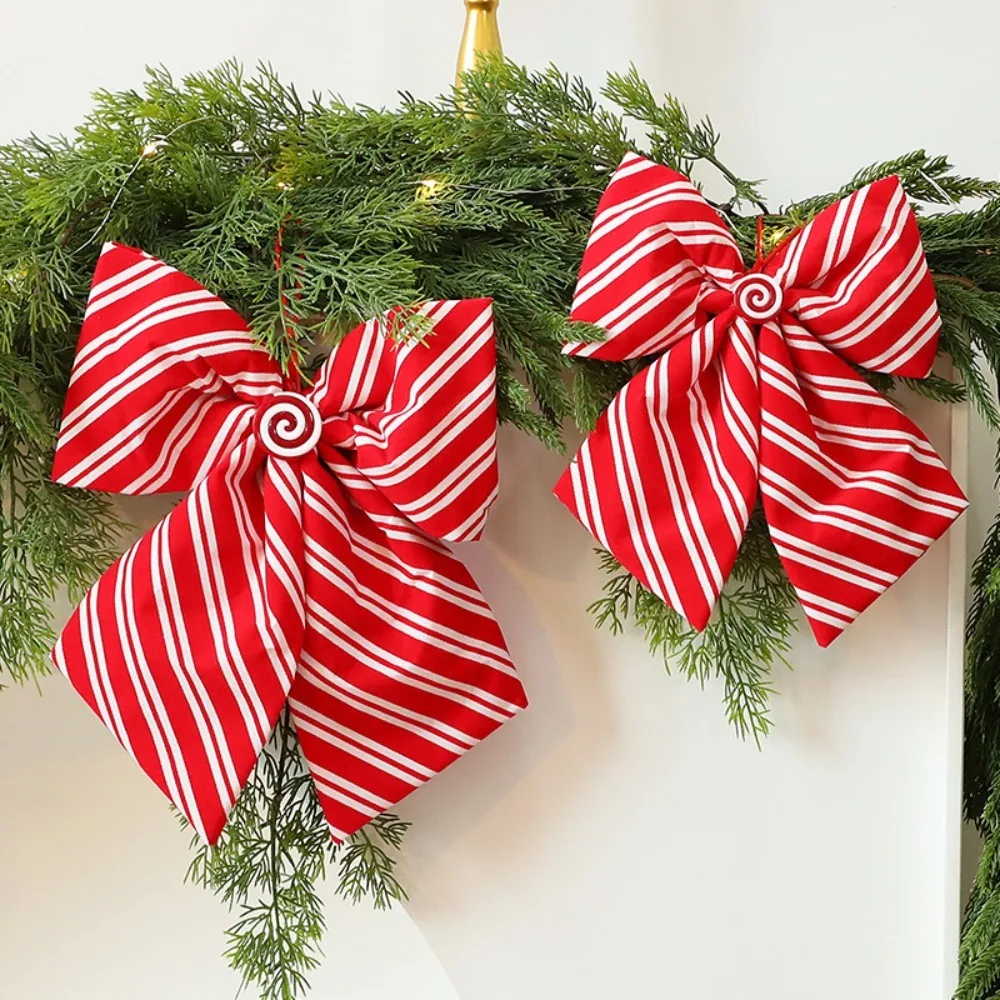 Themed Party Favor Sparkling Christmas Bow Pendant with Ribbon DIY Wreath Decorative Bow Flocked Xmas Hanging Ornaments Navidad