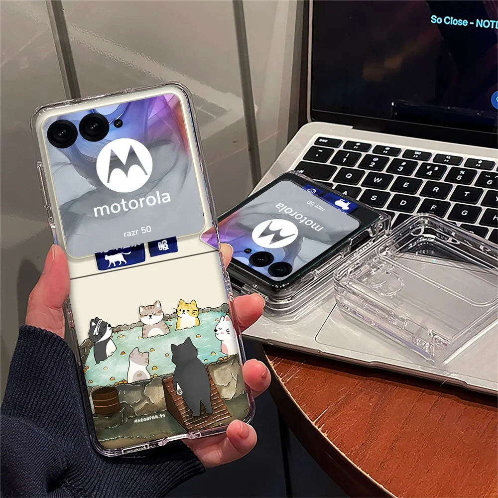 Cute Lazy Black Cat Transparent Hard Folding Phone Case Cover