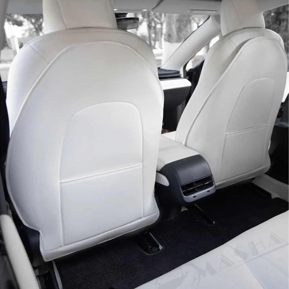 Car Seat Protector Car Seat Organizer 2Pcs Leather Seat Back Protector For Tesla Model 3 Y S For Kids Anti Kick Pad Wear-Resistant Car Kick Mats With Organizer Pocket