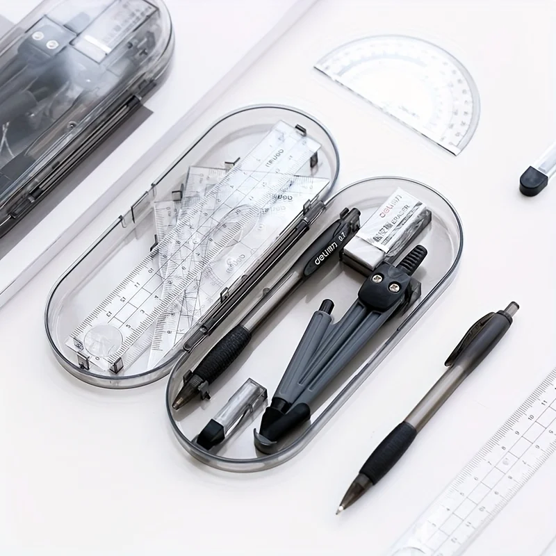 DELI Drafting Set 8pcs Drawing Tools Straight Rulers Protractor Compass Mathmatic Geomentry Set