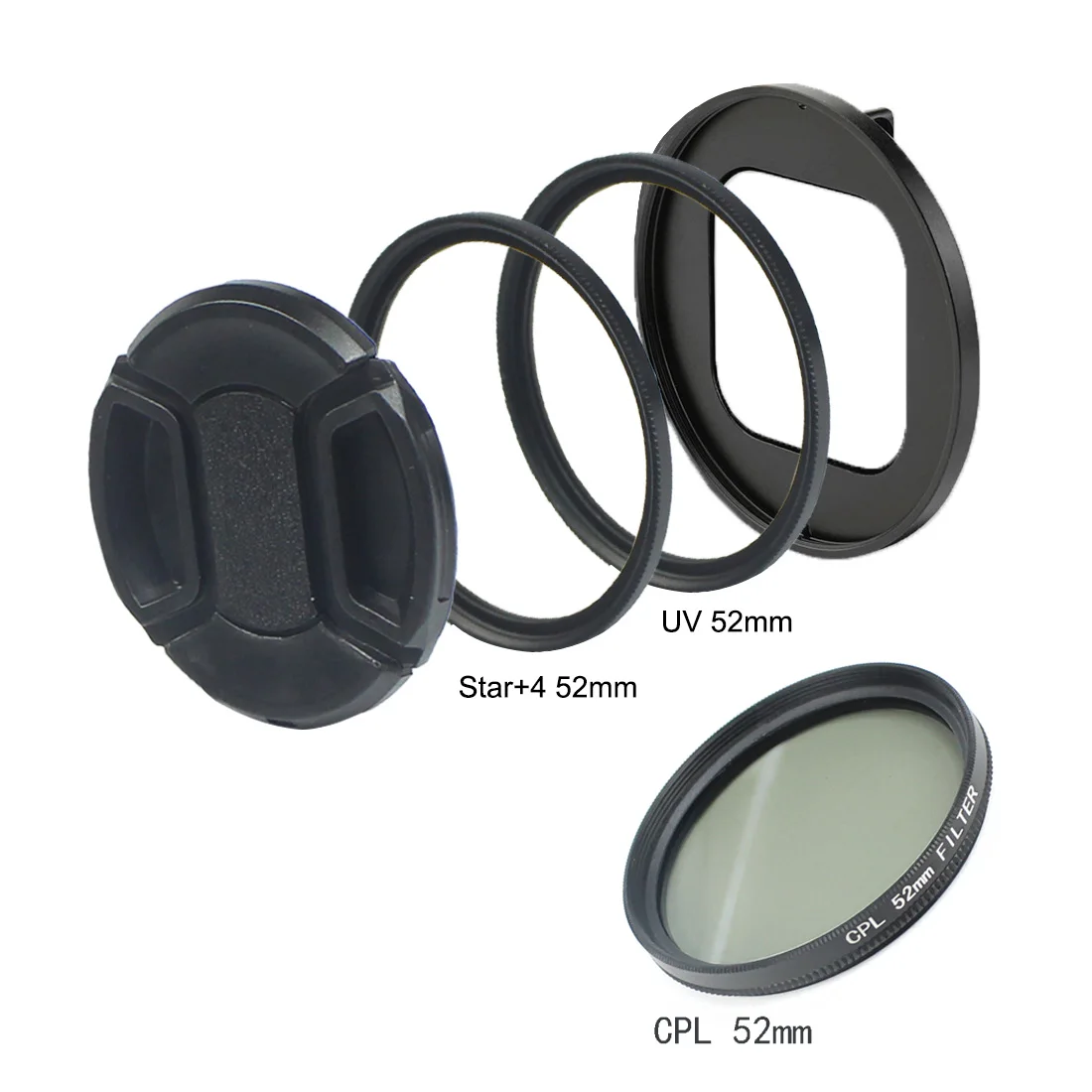 액션 카메라에서 렌즈 필터 어댑터 링, 알루미늄, UV CPL 스타, 렌즈 캡 세트, GoPro 10 9 액세서리 옵션, 52mm