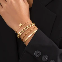 

Lacteo Punk Multilayer Thin Metal Snake Chain Bracelets for Women Vintage Gold Color Star Charm Bracelets On Hand Jewelry Gifts