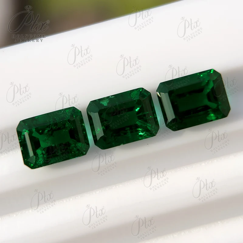 Emerald Cut Lab-Grown Zambian Emeralds Hydrothermal Hand-Crafted Internal Cracks Inclusions AGL Certificate Beads