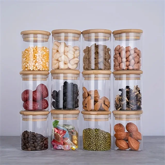 Bamboo Lid Glass Storage Jars – 250ml (12-Piece Set) 1
