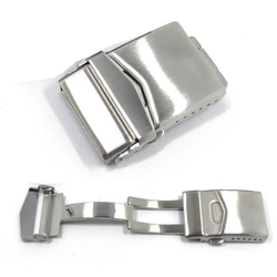 Premium Stainless Steel Watchband Deployment Clasp with Fold Safety Buckle - 22mm (Silver)