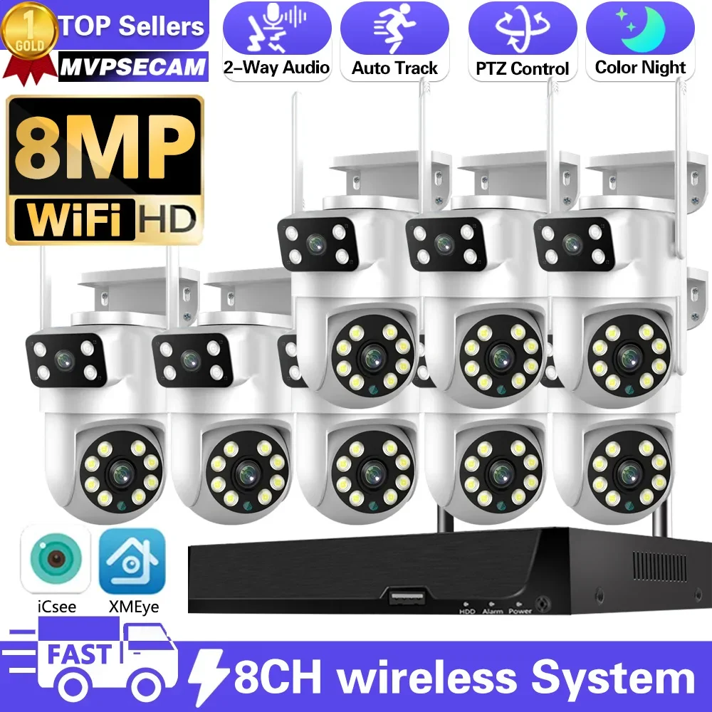 

H.265+ 8MP Wireless CCTV Surveillance System Auto Tracking PTZ Outdoor WIFI IP Security Camera ICSEE Smart Home 8CH WiFi NVR Kit