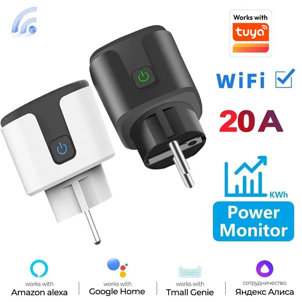 EU Smart Plug 20A with Power Monitoring and Voice Control, WiFi Enabled Socket