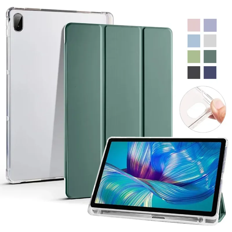 Luxury Transparent Flip Leather Tablet Case with Soft Clear Back - Shockproof Protective Cover