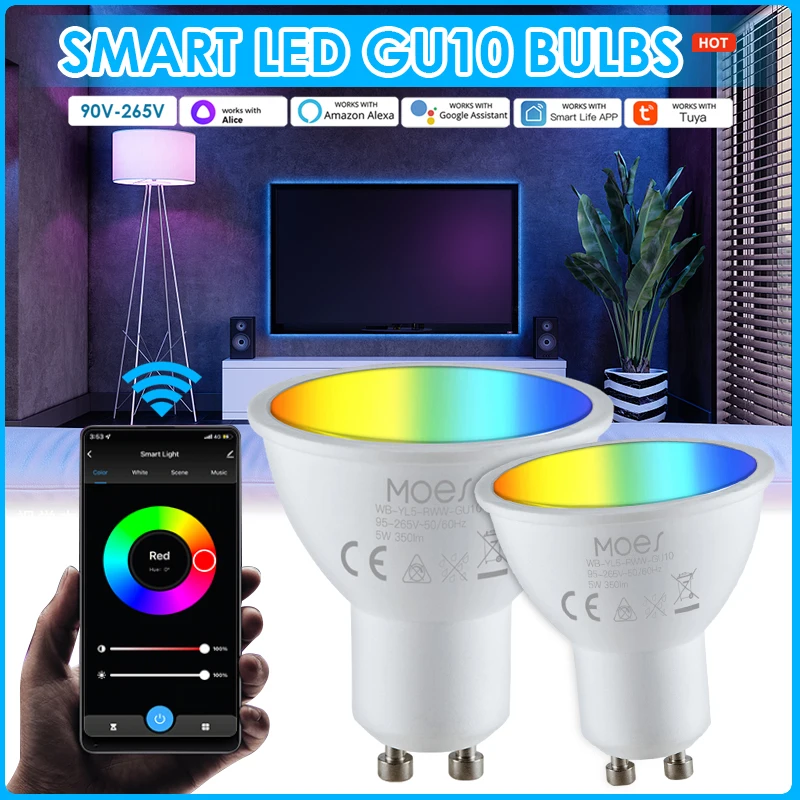Tuya Wifi Smart Led Gu10 Lampadine Rgbw C + W 5W Lampadine Dimmerabili Smart Home Via Alexa Google Home 37 Alice Smart Life