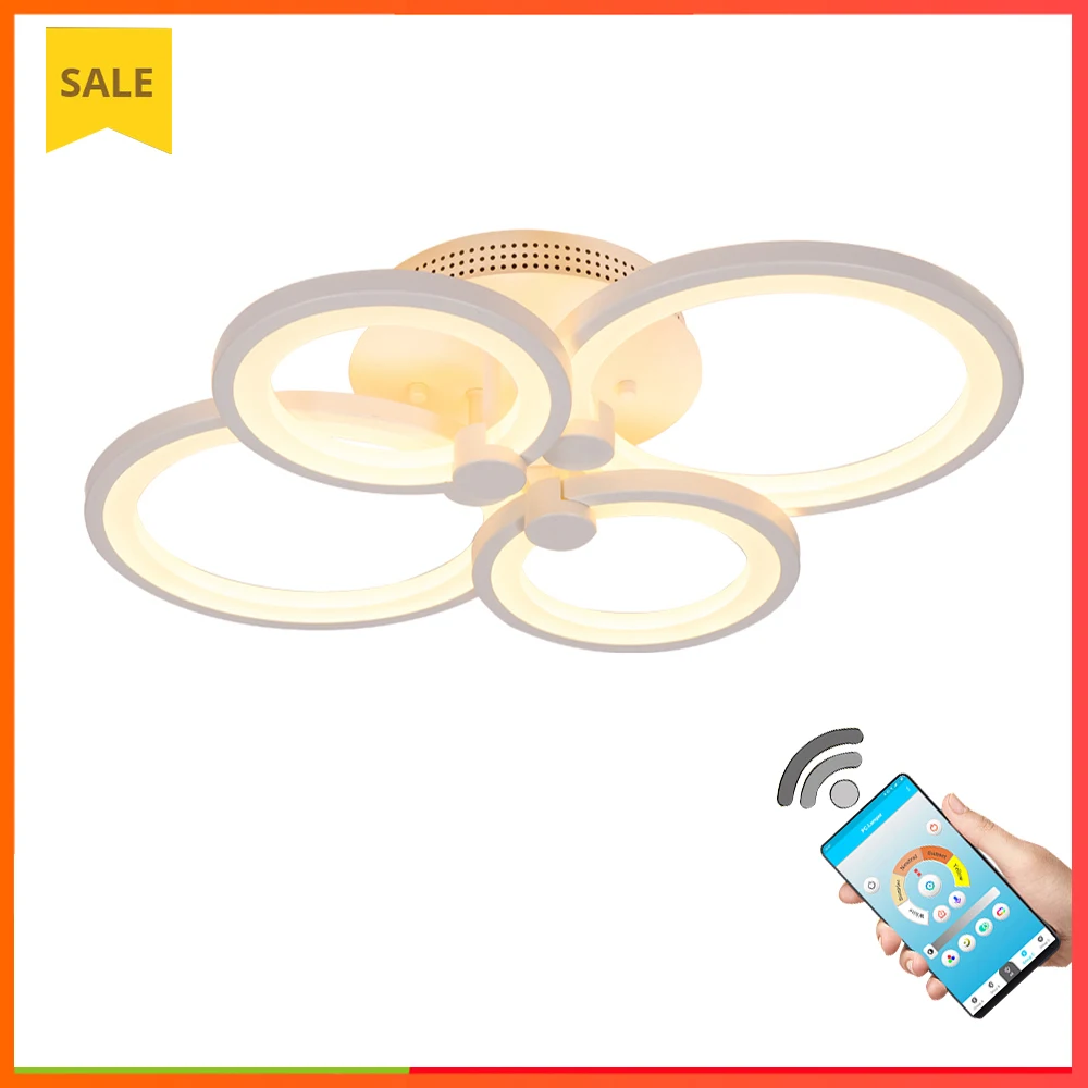 

LED ring chandelier bedroom restaurant room lamp gloss remote stepless dimming function LED chandelier free shipping