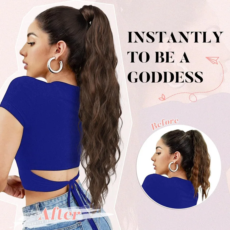 11 Strands 24 Inch Water Wave Curly Braided Ponytail Extension Synthetic Braiding Hairpiece for Daily DIY Styling 4
