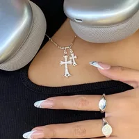 Cross Necklace K Gold/Silver Plated Double Cross Pendant Necklace Diamond Cross Link Chain Jewelry Religious Gifts for Women 5