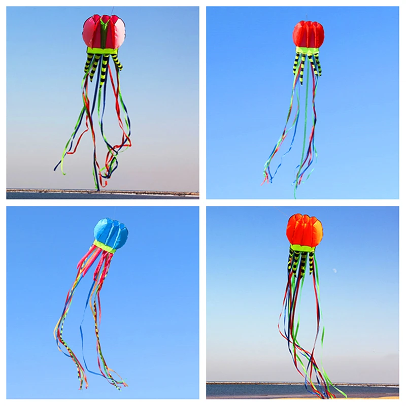 

free shipping 8m large jellyfish kites flying octopus kite reel ripstop nylon fabric kites for adults professional kevlar cord