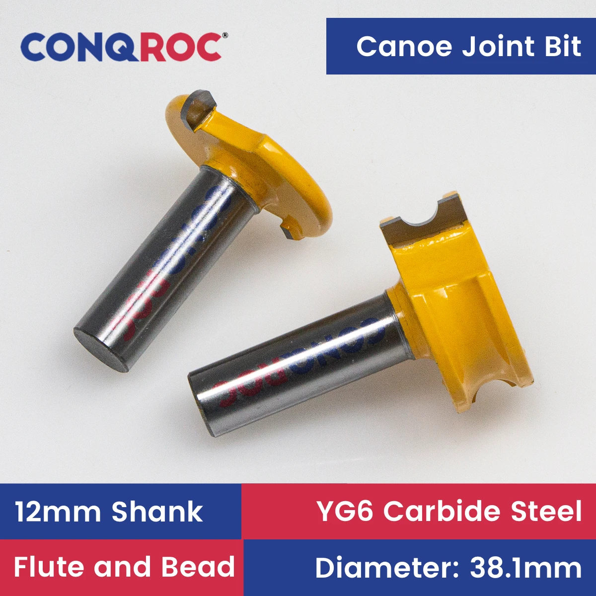 12mm Shank Canoe Joint Bead and Flute Router Bits Set Tungsten Carbide