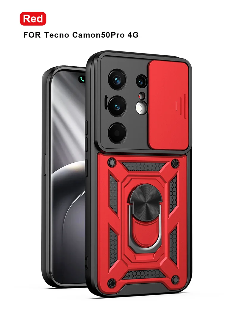 Slide Camera Lens Protection Phone Case with Ultra Ring Stand Hybrid Shockproof Cover