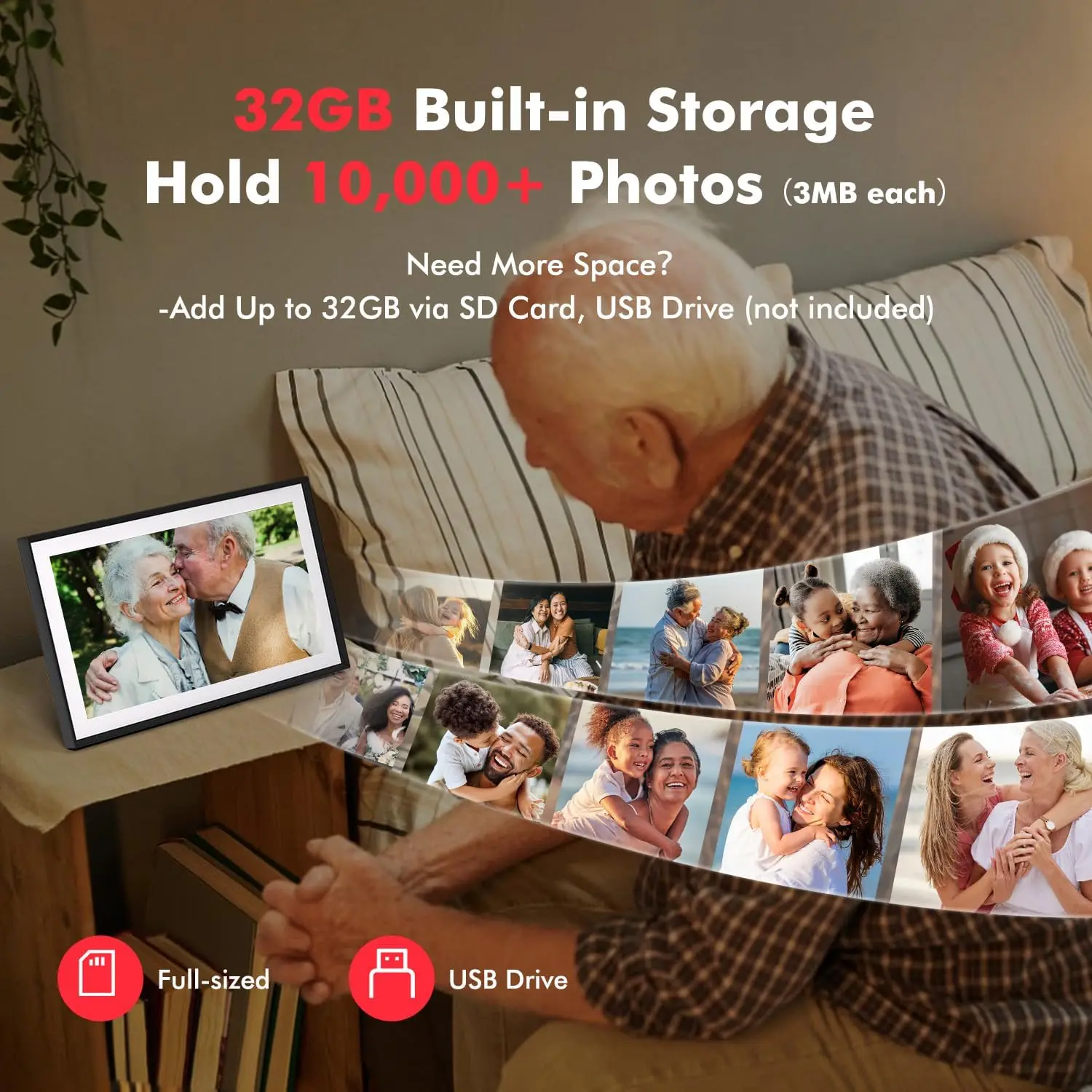 Digital Picture Frame, 15.6 Inch Large Frameo Digital Photo Frame WiFi, 32GB, 1920 * 1080 IPS HD Touch Screen, Tabletop&Wall-Mou