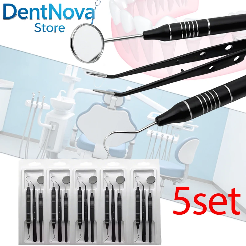 5-teiliges Dental-Set aus Edelstahl für Zahnärzte, Professionelles Munduntersuchungs-Set mit Spiegel, Sonde und Pinzette
