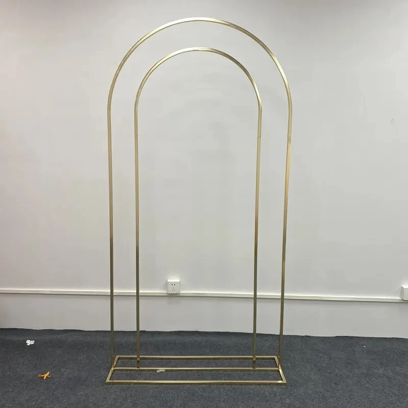 

Gold-Plated Double Arch Outdoor Wedding Flower Display Rack Door Frame Birthday Party Backdrops Welcome Sign Balloons Stand