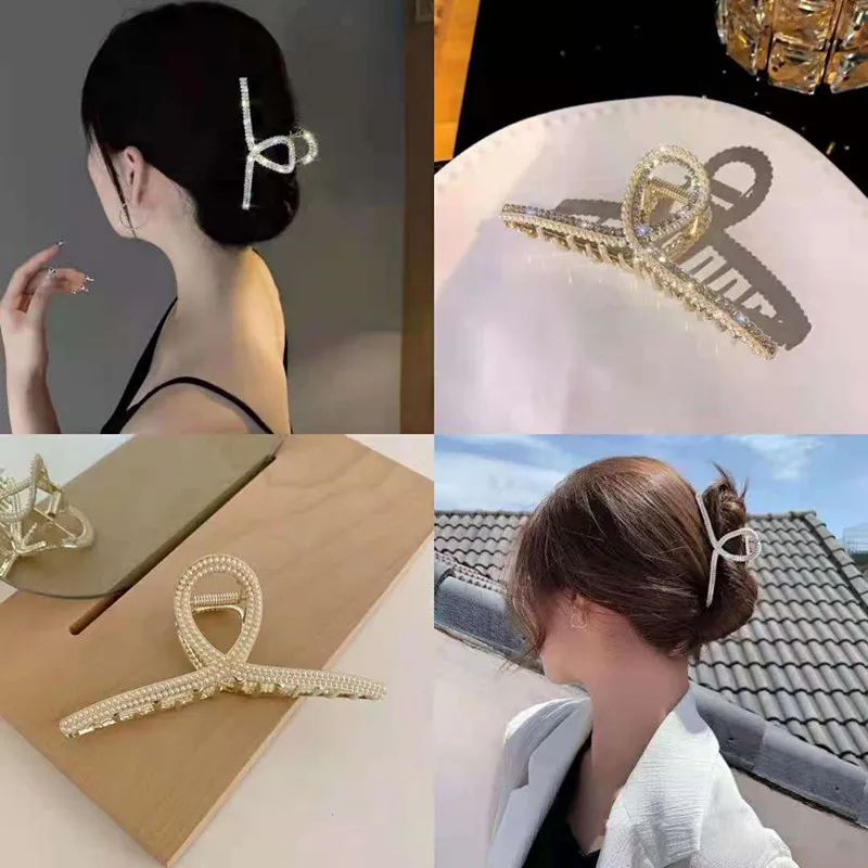 The New Fashion Pearl Hair Clips Temperament Metal Hair Claw Cross Hair Clip Headband Hairpin Hair Grab Women Hair Accessories zaful textured u metal criss cross high leg bikini swimwear l white